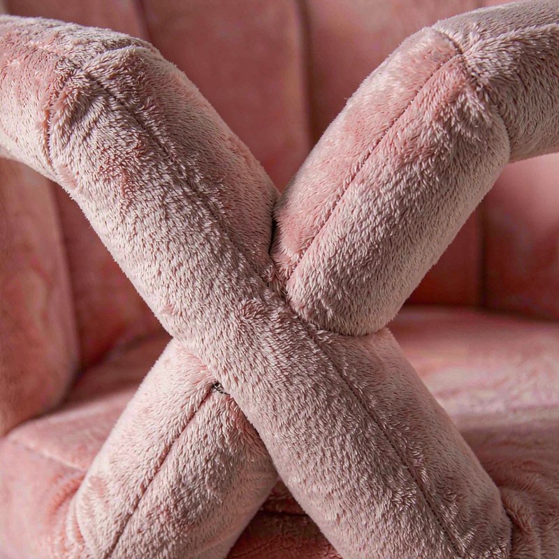 Detail view of the HOMRELEXA Criss Cross Office Chair with Armrests & Wheels, Comfy Teddy Fleece Vanity Chair,