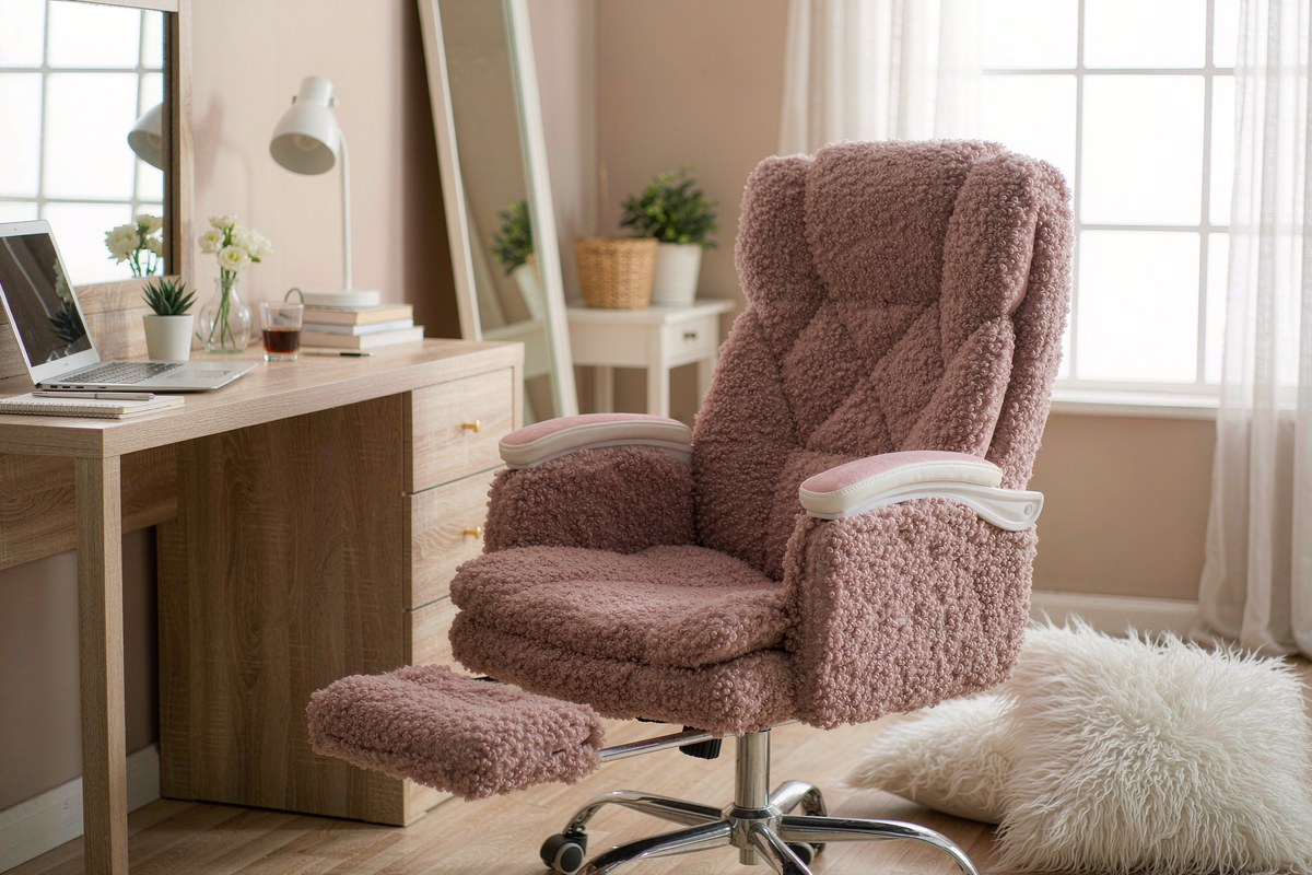 HOMRELEXA Criss Cross Office Chair with Armrests & Wheels, Comfy Teddy Fleece Vanity Chair, from HOMRELEXA
