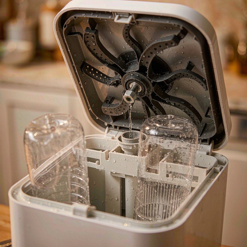 Detail view of the Momcozy KleanPal Pro All-in-One Bottle Washer, Sterilizer & Dryer - White