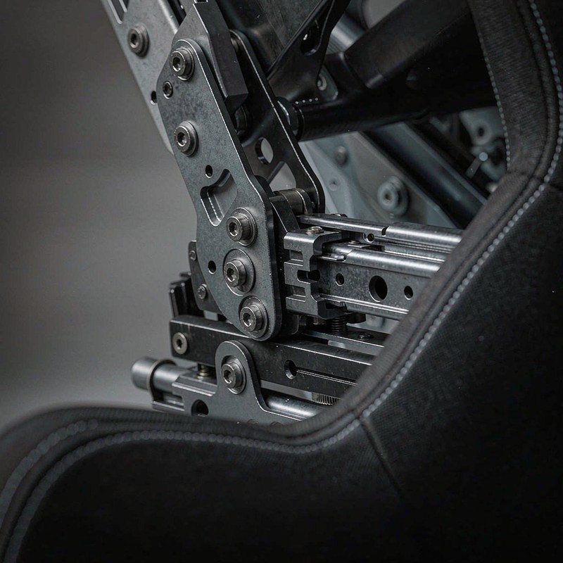 Detail view of the RACGTING Formula-Style Racing Simulator Cockpit with Seat and TV Mount