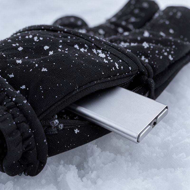 A lithium battery pack sliding into the wrist pocket of a SAVIOR HEAT heated mitten.